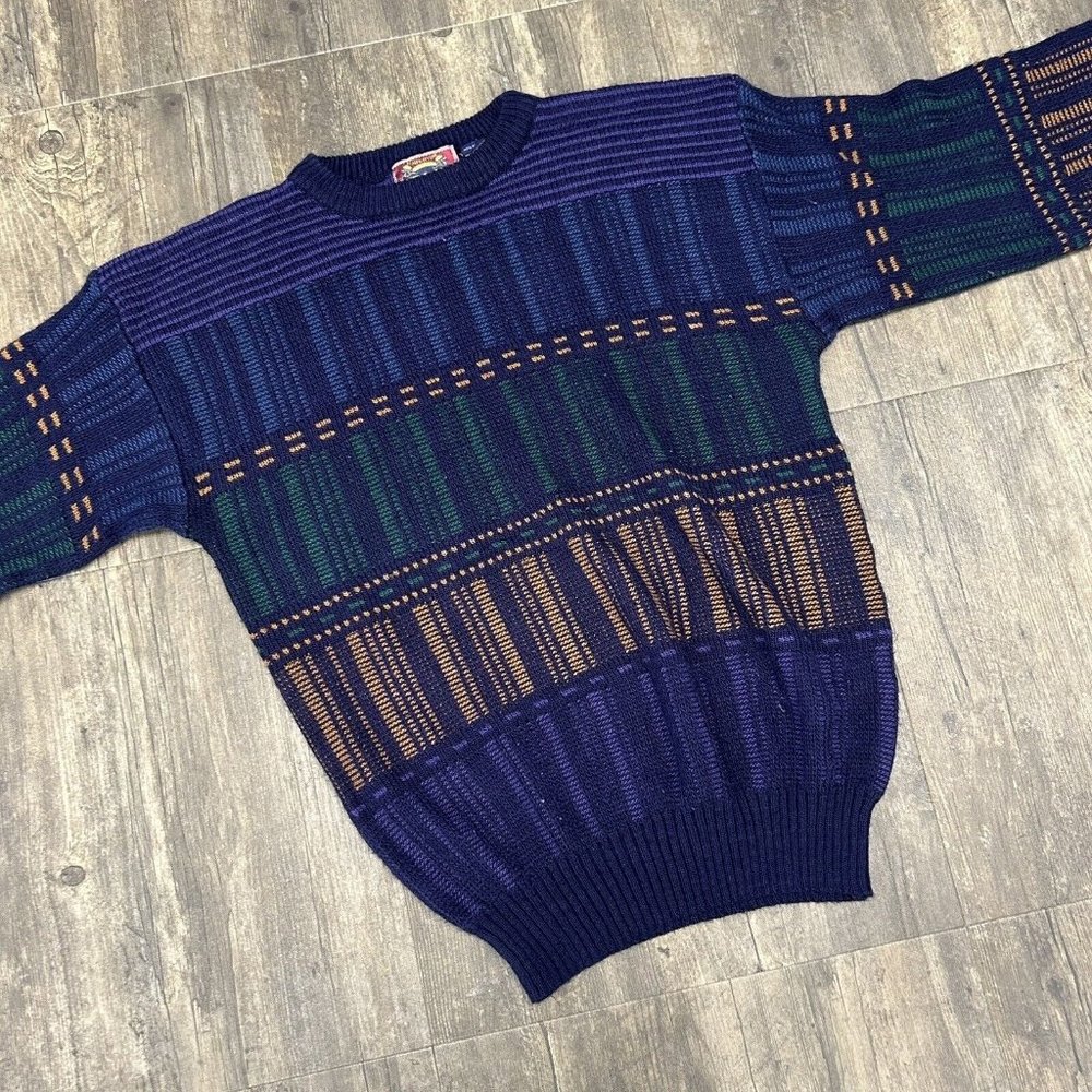 Vintage‎ De Sica Crewneck Pullover Sweater Men XL Acrylic Grandpa Stripe